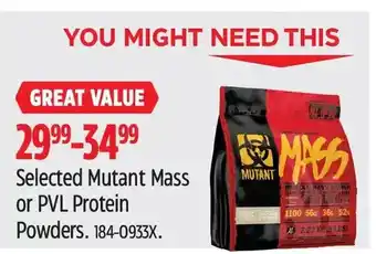 Canadian Tire Mutant mass or pvl protein powders offer