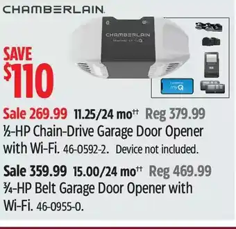 Canadian Tire Chamberlain 1/2-hp chain-drive garage door opener | 3/4-hp belt garage door opener offer