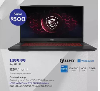 Staples Msi gaming laptop offer