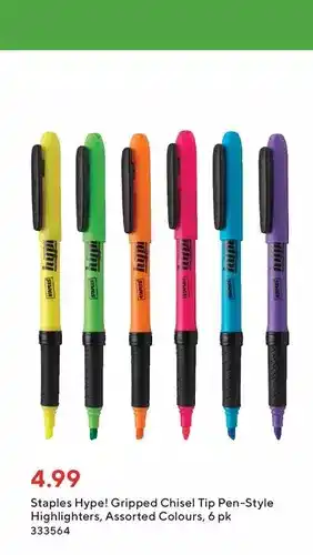 Staples Staples hype! gripped chisel tip pen-style highlighters offer