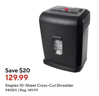 Staples Staples 10-sheet cross-cut shredder offer