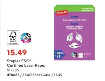 Staples Staples fsc certified laser paper offer