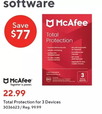 Staples Mcafee total protection for 3 devices offer