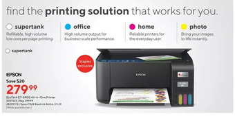 Staples Epson ecotank et-2400 all-in-one printer | epson t522 black ink bottle offer