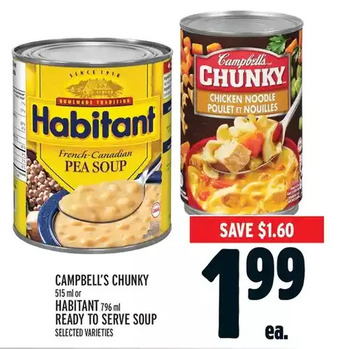 Metro Campbell's chunky or habitant ready to serve soup offer