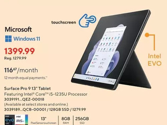 Staples Microsoft surface pro 9 13" tablet offer