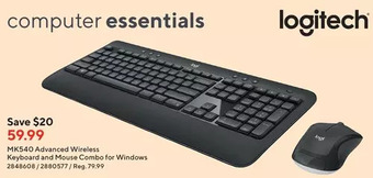 Staples Logitech mk540 advanced wireless keyboard and mouse combo for windows offer