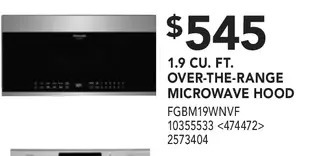 Lowe's Frigidaire 1.9 cu. ft. over-the-range microwave hood offer