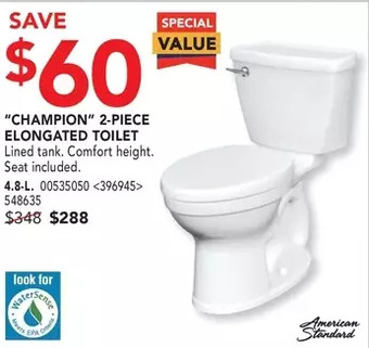 RONA American standard "champion" 2-piece elongated toilet. 4.8-l offer
