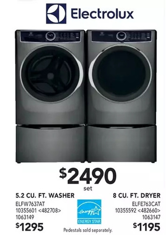 Lowe's Electrolux 5.2 cu. ft. washer | 8 cu. ft. dryer offer