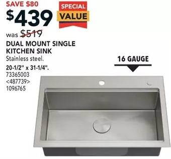 RONA Kräus dual mount single kitchen sink offer
