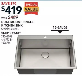 RONA Kräus dual mount single kitchen sink offer