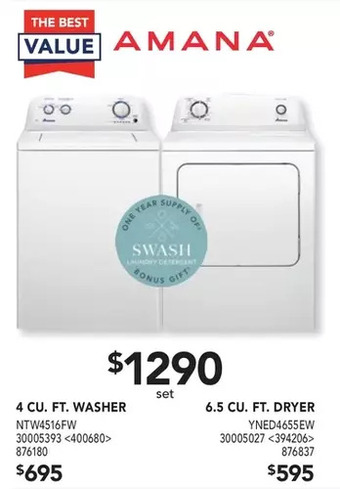 Lowe's Amana 4 cu. ft. washer | 6.5 cu. ft. dryer offer