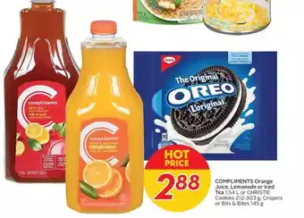 Sobeys Urban Fresh Compliments orange juice, lemonade or iced tea, christie cookies, crispers or bits & bites offer