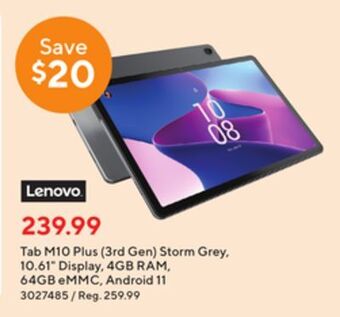 Staples Lenovo tab m10 plus (3rd gen)storm grey, offer