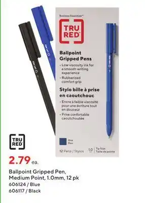Staples Tru red ballpoint gripped pen medium point 1.0 mm 12 pk offer