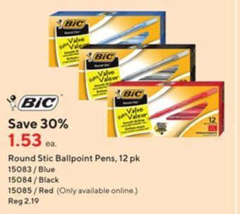 Staples Bic round stic ballpoint pens, 12 pk offer