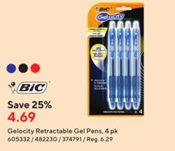Staples Bic gelocity retractable gel pens, 4 pk offer