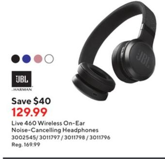 Staples Jbl live 460nc wireless on-ear noise-cancelling headphones offer