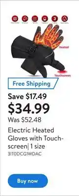 Walmart Electric heated gloves with touchscreen| 1 size offer