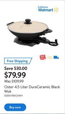 Walmart Oster 4.5 liter duraceramic black wok offer