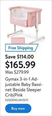 Walmart Gymax 3-in-1 adjustable baby bassinet beside sleeper crib|pink offer