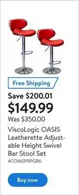 Walmart Viscologic oasis leatherette adjustable height swivel bar stool set offer