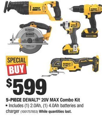 Home Depot 5-piece dewalt® 20v max combo kit offer