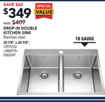 RONA Kindred drop-in double kitchen sink 30-7/8" x 20-7/8" offer