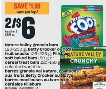 Valu-mart Barres granola val nature, collations aux fruits betty crocker ou mott's, barres moelleuses ou barres de céréales pillsbury offer