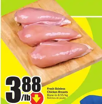 Chalo FreshCo Fresh skinless chicken breasts bone-in 8.55/kg offer