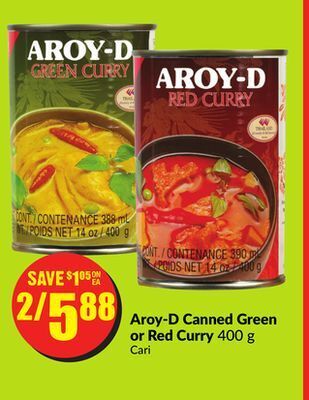 Chalo FreshCo Aroy-d canned green or red curry 400 g offer