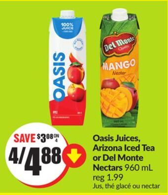 Chalo FreshCo Oasis juices, arizona iced tea or del monte nectars 960 ml offer