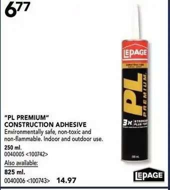 RONA "PL premium" construction adhesive offer