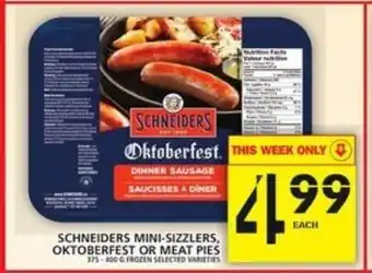 Food Basics Schneiders mini-sizzlers, oktoberfest or meat pies offer