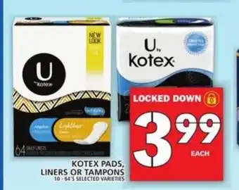Food Basics Kotex pads, liners or tampons offer