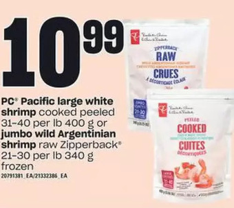 Loblaws Pc pacific large white shrimp or jumbo wild argentinian shrimp offer