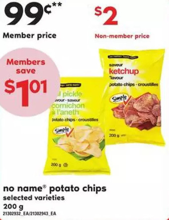 Zehrs Markets No name potato chips offer