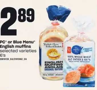 Loblaws Pc or blue menu english muffins offer