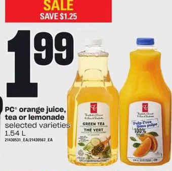 Loblaws Pc orange juice, tea or lemonade offer