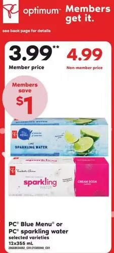Zehrs Markets Pc blue menu or pc sparkling water offer