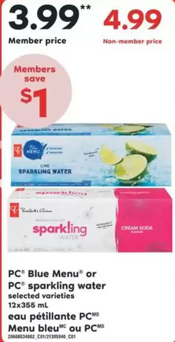 Independent Grocer Pc blue menu or pc sparkling water offer