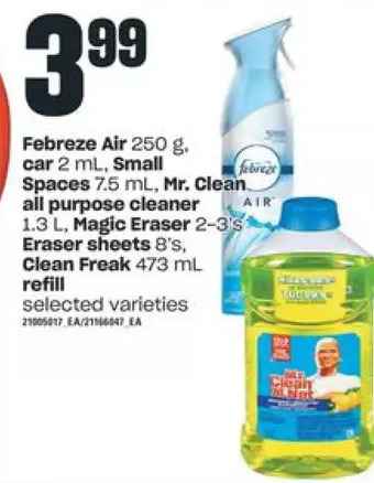 Independent Grocer Febreze air, car, small spaces, mr. clean all purpose cleaner, magic eraser eraser sheets, clean freak refill offer