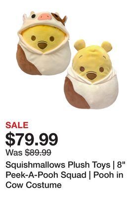 Showcase Squishmallows plush toys | 8" peek-a-pooh squad | pooh in cow costume offer