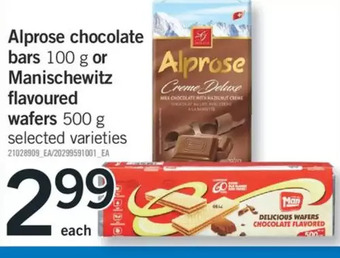 Fortinos Alprose chocolate bars or manischewitz flavoured wafers offer