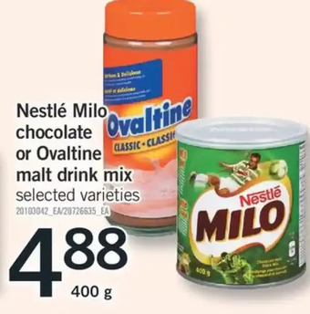 Fortinos Nestle milo chocolate or ovaltine malt drink mix offer