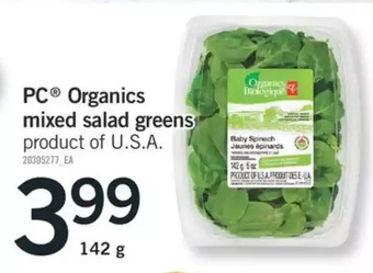 Fortinos Pc organics mixed salad greens offer