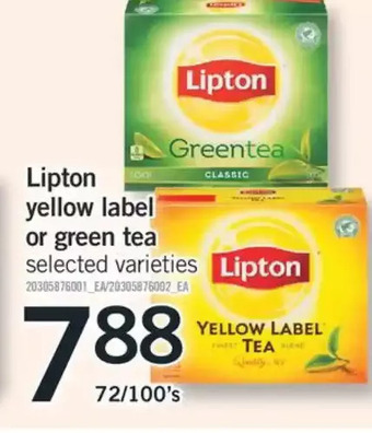 Fortinos Lipton yellow label or green tea offer