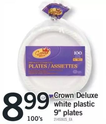 Fortinos Crown deluxe white plastic 9" plates offer