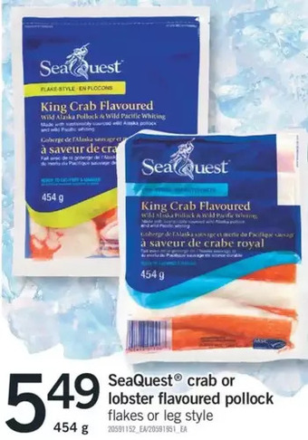 Fortinos Seaquest crab or lobster flavoured pollock offer